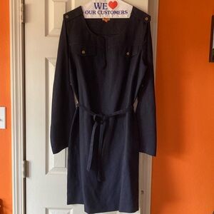 Tory Burch Navy Linen Elegant convertible sleeve Dress, Size 12
